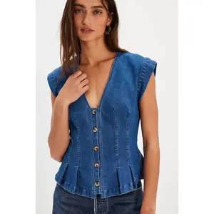 Free People: Dylan Denim Vest in Medium Blue