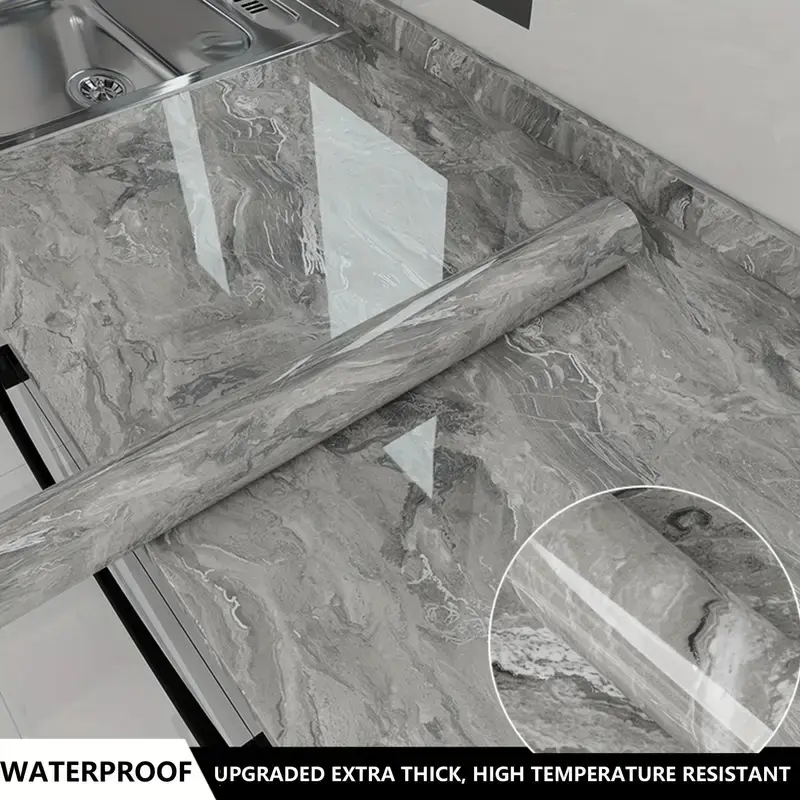 1 roll [23.62 * 393.70 in ] silver marbled waterproof wallpaper, thicken, tear resistant, oil resistant, removable self-adhesive contact paper, suitable for living room, kitchen cabinets, stove tops, bedrooms, home decor
