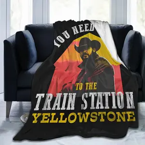 send rip Design Yellowstone TV Show Themed Flannel Throw Blanket - Ultra-Soft Plush Fleece with "You Need a Ride to the Train Station" Graphic, All-Season Cozy Blanket for Couch, Bed, Office & Travel, Perfect Gift for Fans, Fleece Blanket, Fan Merchandise