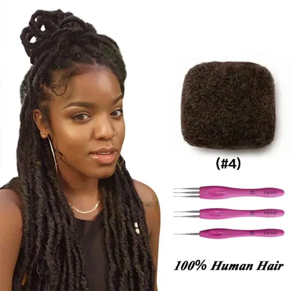 Exyhair #4 Afro Kinky Bulk Human Hair Extensions - Human Hair Pieces for Dreadlock Repairs, Twists and Braids