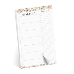 Floral Meal Planner Sticky Note Pad With Tear Off Shopping List / 50 Sheets / 6" x 10" Perforated Meal Prep Grocery List Sticky Notes