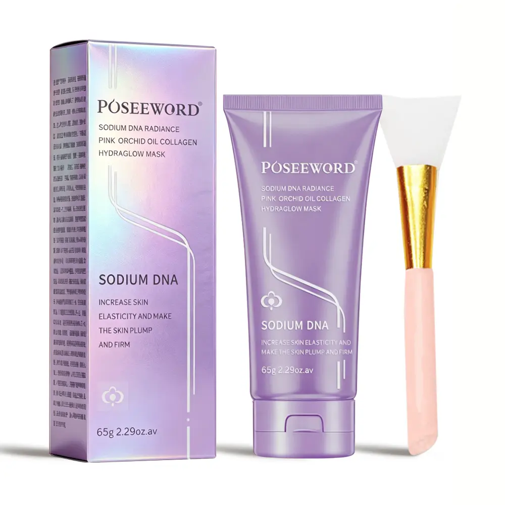 POSEEWORD Sodium DNA Radiance Pink Orchid Oil Collagen Hydraglow Mask Deep Hydration Brightening Plump Firm Anti-Aging Facial Mask 65g Deep Hydration Boost Radiance Plump Firm Reduce Fine Lines Anti-aging