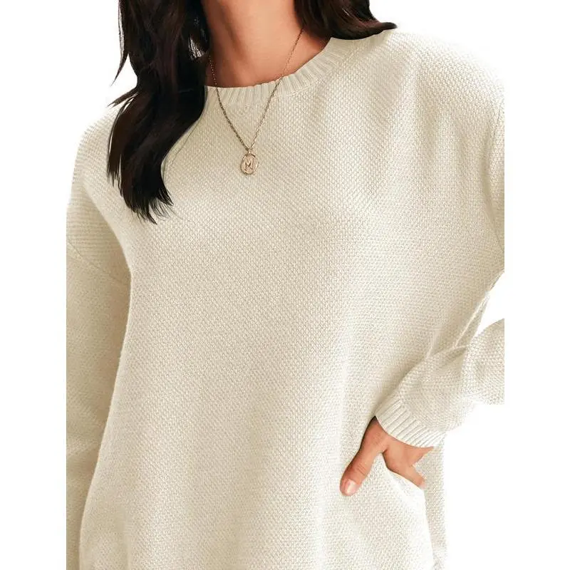 MEROKEETY Women’s Oversized Knit Sweater – Long Sleeve Crew Neck Pullover, Cozy Solid Color Knit Top for Fall 2026 & Valentine’s Day Outfits