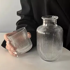 Vintage Glass Water Bottle Set, Includes 1 Glass Water Bottle and 1 Cup, Summer Drinkware, Stylish, Heat Resistant, Ideal for Home, Restaurant, Office, Tumblers