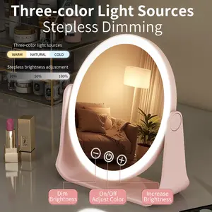 Portable LED Makeup Mirror with 5x Magnification, Rechargeable Touch-Sensitive Design, Tri-Fold 360-Degree Rotation, Adjustable Brightness for Bedroom & Travel, Illuminated Mirror, Mirror With Lights, LED Lighted Mirror