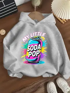 Kpop Demon Hunters Girls' Long Sleeve Hoodie, Casual Cartoon Soda Drink Pattern, Spring & Fall Fashion, Comfortable Trendy Sweatshirt, Graphic Casual Hoodie