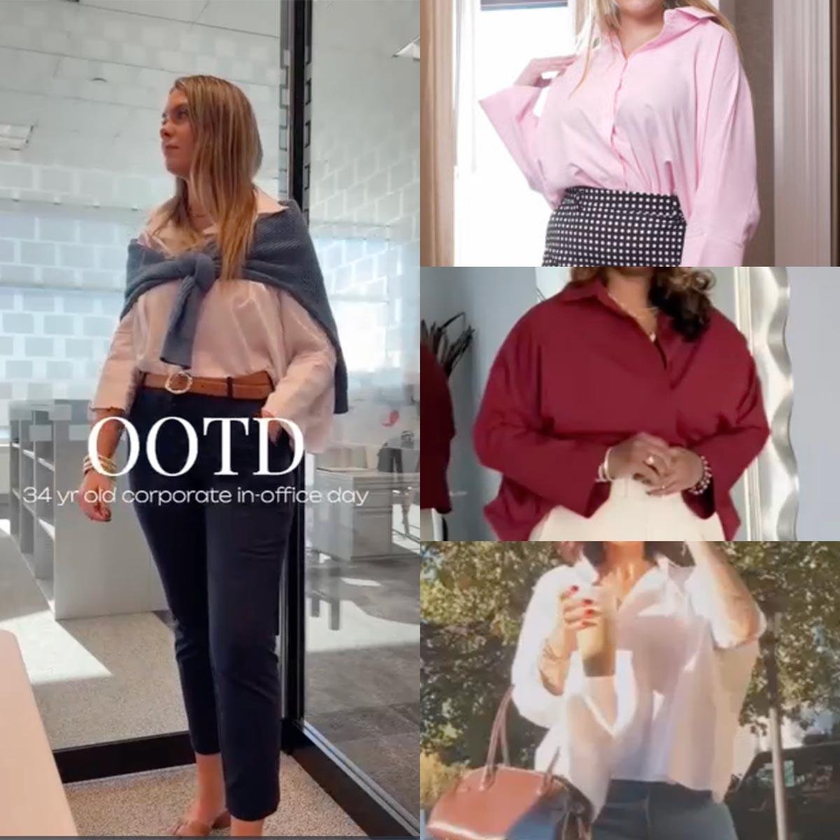 UOOZEE Women's  Loose Oversized Fit Multi-Colored Lapel Shirt Tops for all seasons loose and simple Polyester oversized versatile commuting suitable for a variety of occasions Collared Longsleeves cute fall outfits going tops office outfits  Chic  Casual