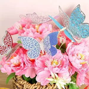 48pcs Dual-Layer Colorful Hollow Butterfly Wall Stickers, 3D Paper Butterflies for Party Wedding Festival Decorations