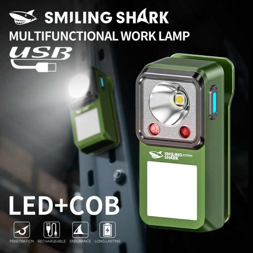 【TIP-7070】SmilingShark Compact Multi-Tool Torch - LED Portable Adventure Off Grid Flashlight, Magnetic LED+COB Sensor Work Lamp, 6 Modes, White/Red Light, Type-C Rechargeable, Clip-In Design for Camping, Hiking, Adventure Torches, Compact Multi-Tool Torch