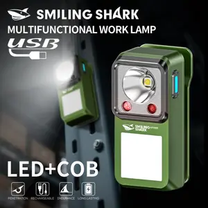 【TIP-7070】SmilingShark Mini Torch Light Bright Magnetic Flashlight LED+COB Sensor Work Lamp 6Modes White/ Red Light Type-C Rechargeable with Clip for Camping Hiking