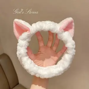 3Pcs/Set Hairband Cat Coral Plush Headband Cute Soft Hair Bow Headband Hairband Wash Face Makeup Headband Bandage Girl Accessories