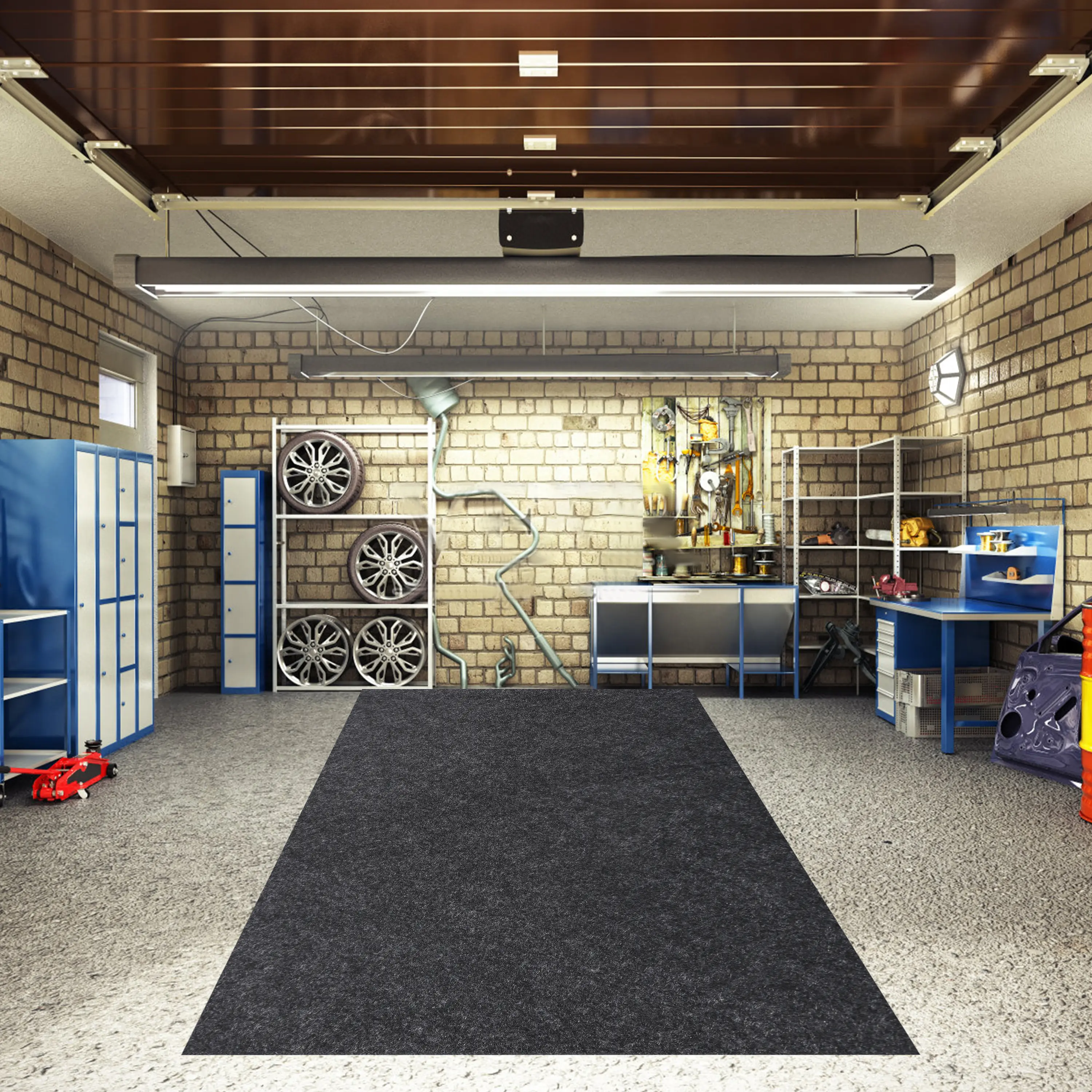 Garage Floor Rug, 100in x 88in Oil-Resistant Absorbent Protective Matting for Tools & Hardware Applications