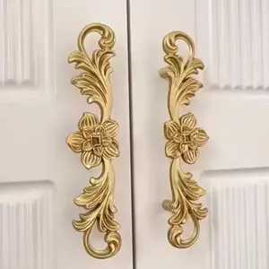 1pc Elegant Brass Cabinet Handle - Vintage European Neoclassical Style, Polished Finish With Floral Pattern, Includes Mounting Hardware, Perfect For Wardrobe Doors, Luxury Home Decor | Magnificent Cabinet Knob | Polished Metal, Cabinet Decorative Hardware