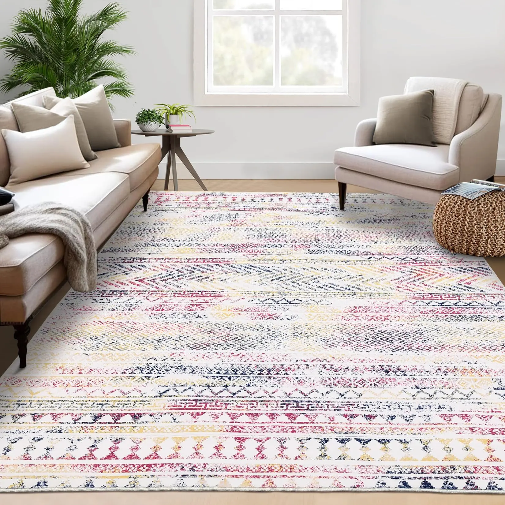 GARVEE Washable 4x6 Area Rug For Living Room Soft Bedroom Indoor Throw Mats Non Slip Office Rug Low Pile Stain Resistant Rug, Multicolor