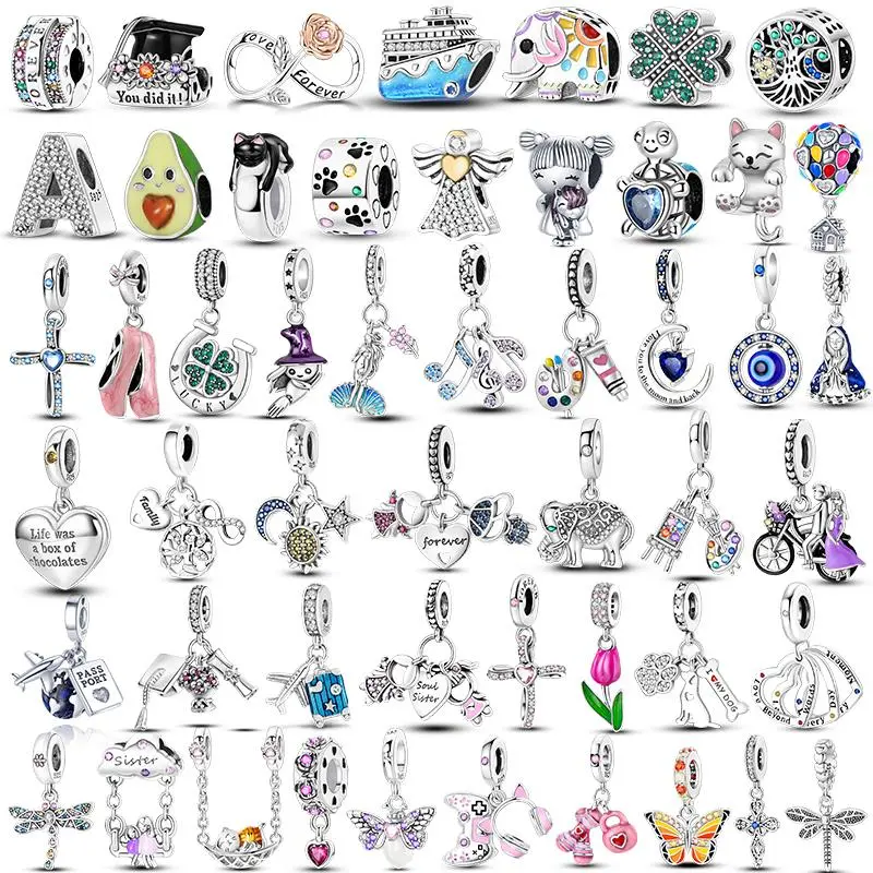925 Sterling Silver Butterfly Dragonfly Charms Heart Cat Beads For Bracelet DIY Original Jewelry Airplane Charms Dropshipping