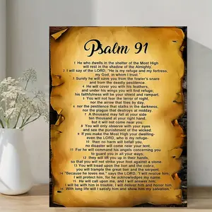 Classic Retro Canvas Painting <Psalm 91> Bible-Inspired Christian Art Style, Pine Wood Frame - Suitable for Living Room, Bedroom, Bathroom, Kitchen, Dining Room Decoration - Autumn and Winter Season - Pudra, Wall Hanging Canvas Art, Decorative Paint