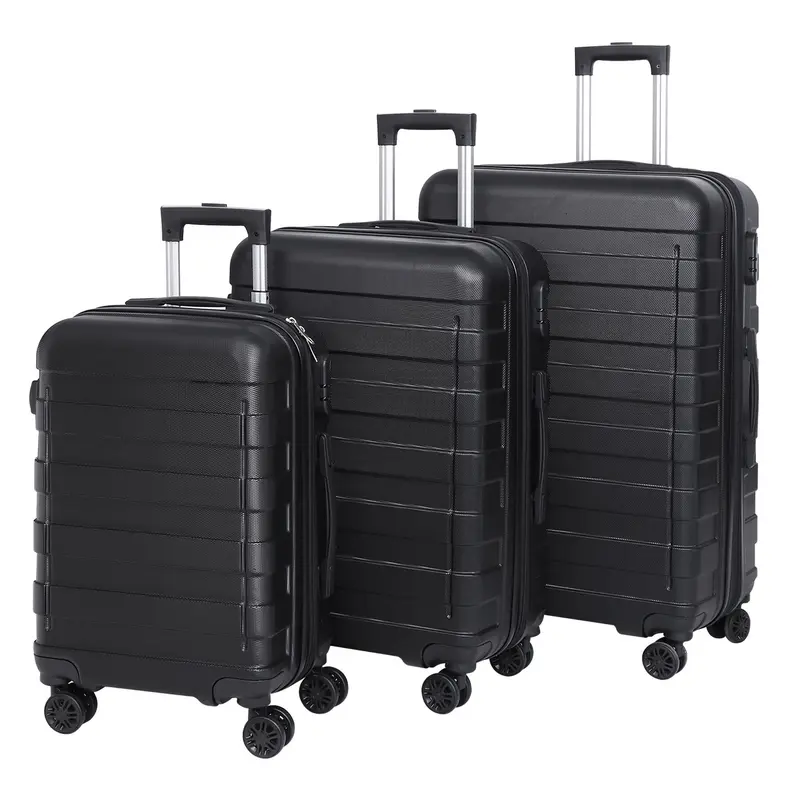 Segawe 3-Piece Expandable Hardshell Rolling Luggage Travel Set - Durable ABS Plastic, Lightweight Carry On with Spinner Wheels, Scratch-Resist Shell, 15% More Room, Sizes:14.9x9.2x22.5 in,17.5x10.4x26.3 in,30 in, Black for International Travel