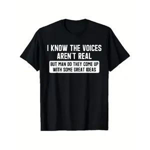 I Understand That The Voices Are Not Actually There Humorous Tshirt Made of Featuring Retro Psychotic Humor And a Slogan for Schizophrenia Awareness Available in Sizes L to XXXXL Suitabl Same Style for Men And Women 2026 Summer Short-Sleeved Printed