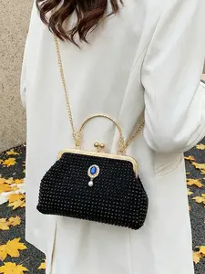 1pc  Vintage style full diamond pearl crossbody bag, elegant hand-held dinner bag suitable for daily dates, commuting, versatile women's crossbody bag
