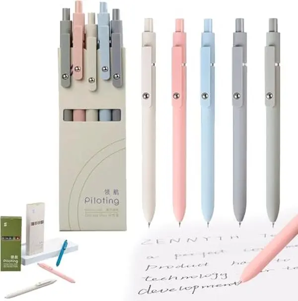 5pcs Gel Pens (0.5mm Tip), Retractable Quick Dry Black Ink Pens Fine Point Premium Cute Rolling Ball Smooth Writing Aesthetic Pens Comfort Grip for School Office Supplies