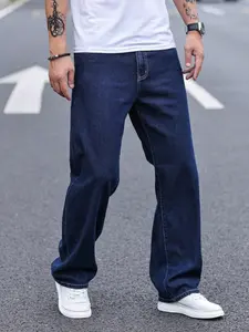 Men's straight leg jeans, loose wide leg denim pants, work hip-hop jeans pants,Men's Fashion Casual Denim Jeans,  Solid Color, Non-Stretch Fabric, Regular Fit Menswear Trouser baggy pants baggy jeans men