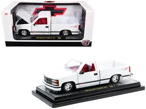 1993 Chevrolet C1500 SS 454 Pickup Truck White with Red Interior Limited Edition 1/24 Diecast Model Car by M2 Machines