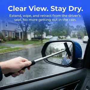 Retractable Car Rearview Mirror Wiper, Mini Portable Auto Glass Squeegee & Water Remover for Rain/Fog, Must-Have Car Accessory