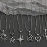 Unisex 6-Piece Y2K Stainless Steel Chain Necklace Set - Flame, Heart, Star, Spiral, Sun, Cross Pendants, Alternative Accessories, Alt Fashion Necklaces, Couple Jewelry for Daily, Beach, Party, Women's Fashion Accessories