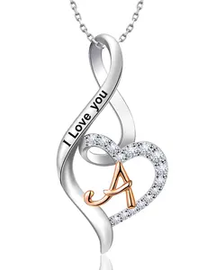 Initial Necklace for Women, 925 Sterling Silver Heart Letter A Necklace Monogram Name Pendant, Personalized Alphabet Womens Jewelry Birthday Gift for Wife Girlfriend Mom Daughter