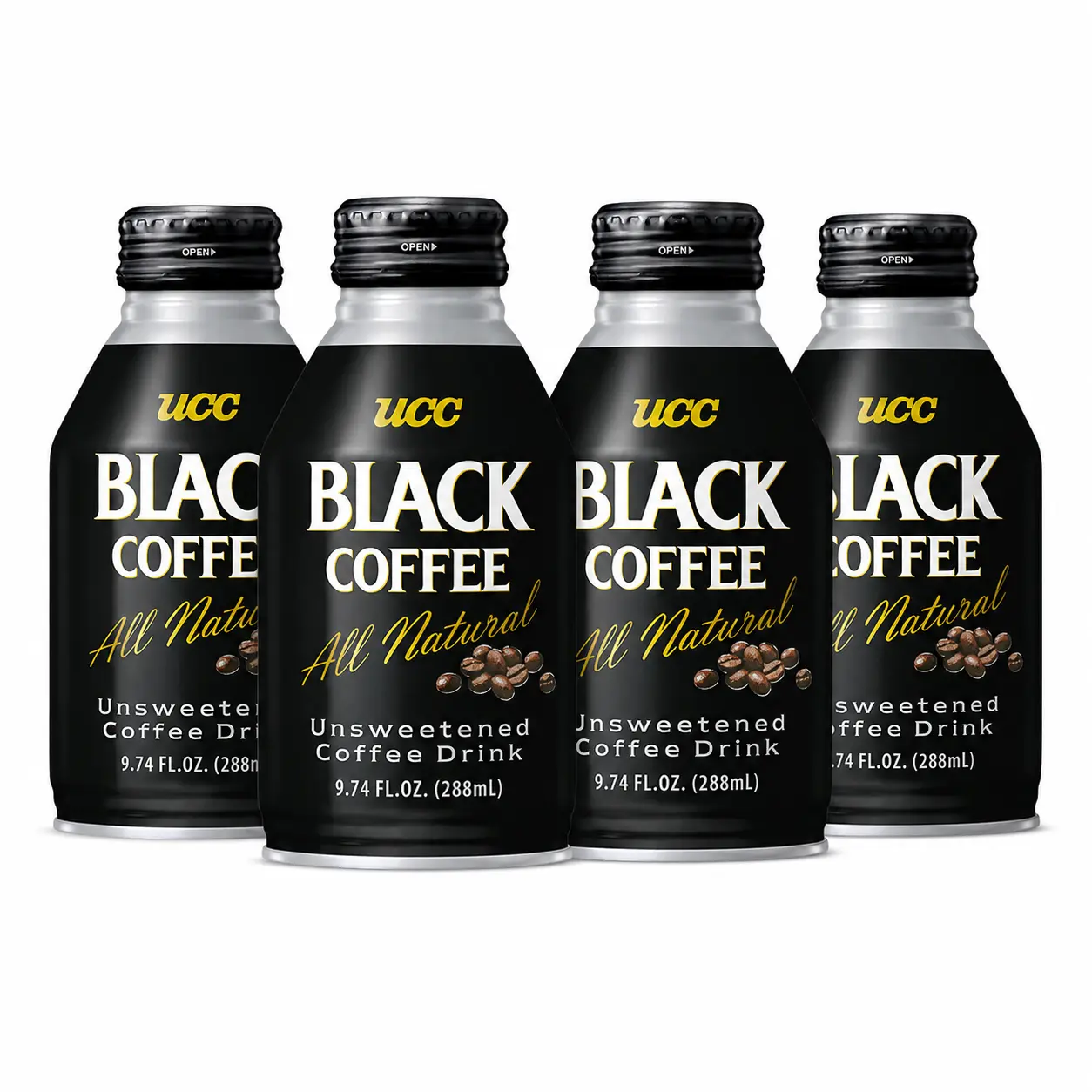 UCC Ready to Drink Black Coffee, 9.74 FL OZ (Pack of 4), All Natural Unsweetened Coffee, Instant Drinks, Ingredients Water & Coffee, Smooth and Creamy, Convenient Bottle, Imported from Japan