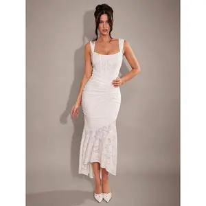 Summer White Sexy Texture Jacquard Off-Shoulder Maxi Dress With Hollow Back And Elegant Fishtail Hem Wedding Banquets, Cocktail Parties Bridesmaid Dresses Corset Dresses Summer Outfits For Women