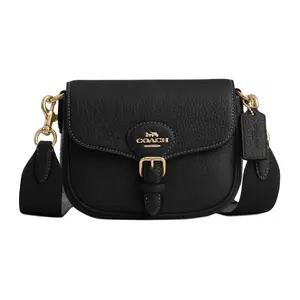 Coach Amelia 16 Leather Crossbody Bag with Detachable Strap and Flap Closure for Women in Black