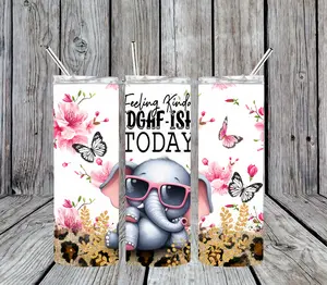 20 oz Colorful Elephant Family Stainless Steel Tumbler; Includes Plastic Straw and Lid Drinkware Flasks