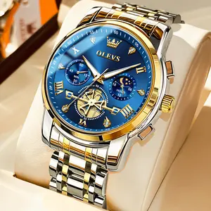 OLEVS Men's Multifunction Watch Model 2856, Precision Quartz, Luminous Dial, Stainless Steel, Waterproof 30m, Classic Round Analog, Gift for Men, 1-Year Warranty