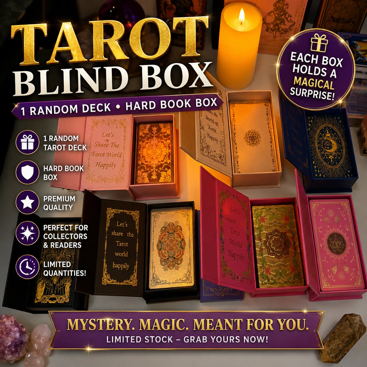 Tarot Blind Box with English Guidebook, Random Tarot Deck in Hard Book Box, 12 x 7 cm Cards, Free Shipping, Mystery Gift for Tarot Lovers