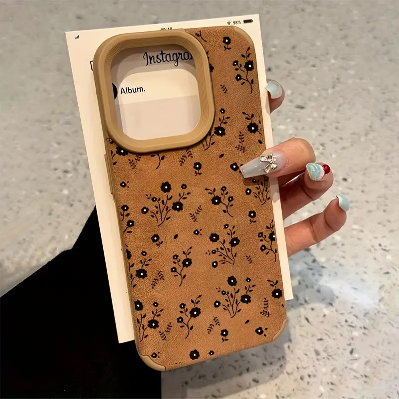 Luxury Matte Faux Sheepskin Durable Phone Case, Decorative Floral Pattern, Anti-Drop Protection Protective Soft Tpu Cover Compatible for iPhone 11/12/13/14 Pro Max/15 Pro/16 Plus