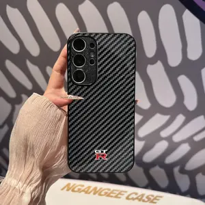 Carbon fiber pattern glass phone case, car logo, for S25, S24, S23, S22, S21, S20, S10, Plus, FE Ultra #SMBGBLKTXW1