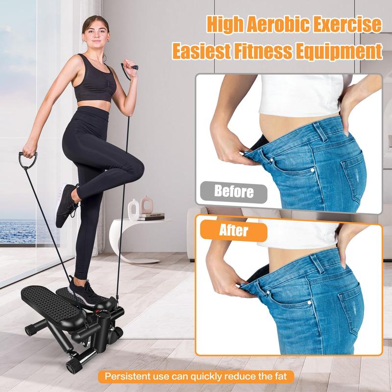 Steppers for Exercise, Stair Stepper with Resistance Bands, Mini Stepper with 300LBS Loading Capacity, Hydraulic Fitness Stepper with LCD Monitor