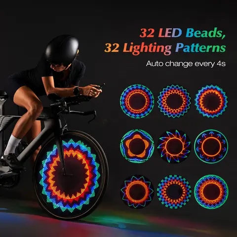 MoKo 2-Pack Unisex Youth & Children & Adults Bike Spoke Lights, 18 Dynamic Colors, 8-10H Per Charge, IPX5 Waterproof, 4s Pattern Shift, Battery Powered, Convenient Charging Safety Lights for >20" Standard Spoked Wheels, Cycling Accessories