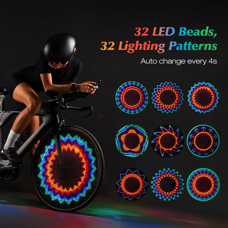MoKo 2-Pack Unisex Youth & Children & Adults Bike Spoke Lights, 18 Dynamic Colors, 8-10H Per Charge, IPX5 Waterproof, 4s Pattern Shift, Battery Powered, Convenient Charging Safety Lights for >20" Standard Spoked Wheels, Cycling Accessories