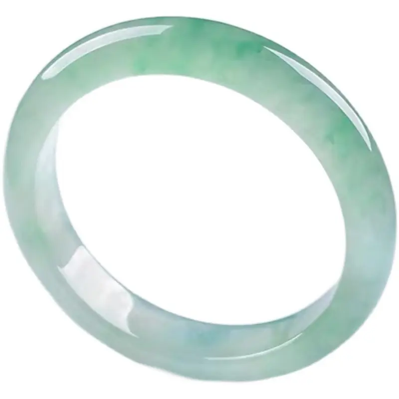 Female's A-Grade Burmese Natural Ice-Waxy Texture Light Sunny Green Floral Pattern Jadeite Carving Collectible Cultural Stone Bracelet