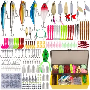 GOANDO 302-Piece Fishing Lure Kit Fishing Gear Tackle Box Fishing Attractants for Bass Trout Salmon Fishing Accessories Including Spoon Lures Soft Plastic Worms Crankbait Jigs Fishing Hooks
