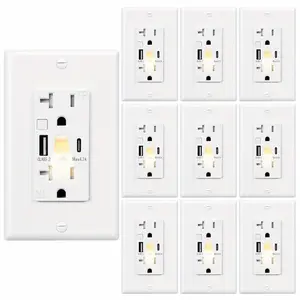 2/10pcs, USB Outlet with Night Light (Manual), 20A 125V Electrical USB C Outlet, 5V 4.2A Tamper-Resistant USB Wall Outlets with Type A & Type C Ports, Wallplate Included, ETL Listed, White