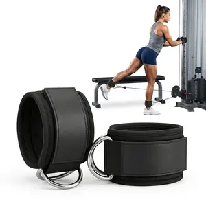 2PCS Cable Kickback Ankle Straps for Cable Machines Women & Men, Adjustable Neoprene Ankle Cuff Attachments for Glute Leg Hip Workout Training, Padded Gym Cable Straps with Steel D Rings Black