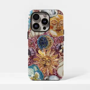 Sun celestial mosaic case, fashionable preppy style case, for iPhone 17, 16, 15, 14, 13, 12, Plus, Pro Max,  S25, S24, S23, S22 Ultra
