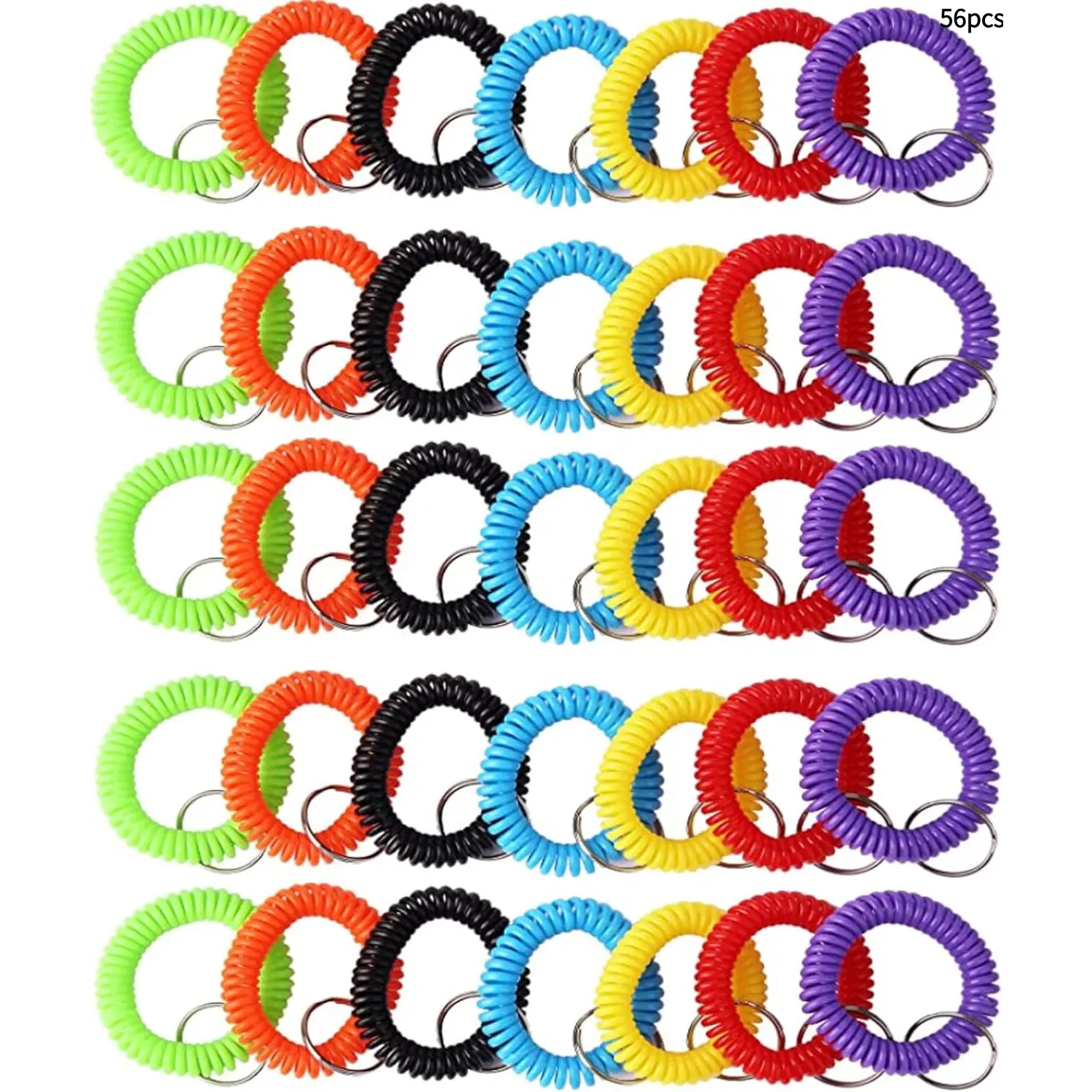 56pcs Colorful Elastic Keychain Spiral Wristband Keychain for Outdoor