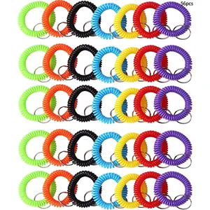 56pcs Colorful Elastic Keychain Spiral Wristband Keychain for Outdoor