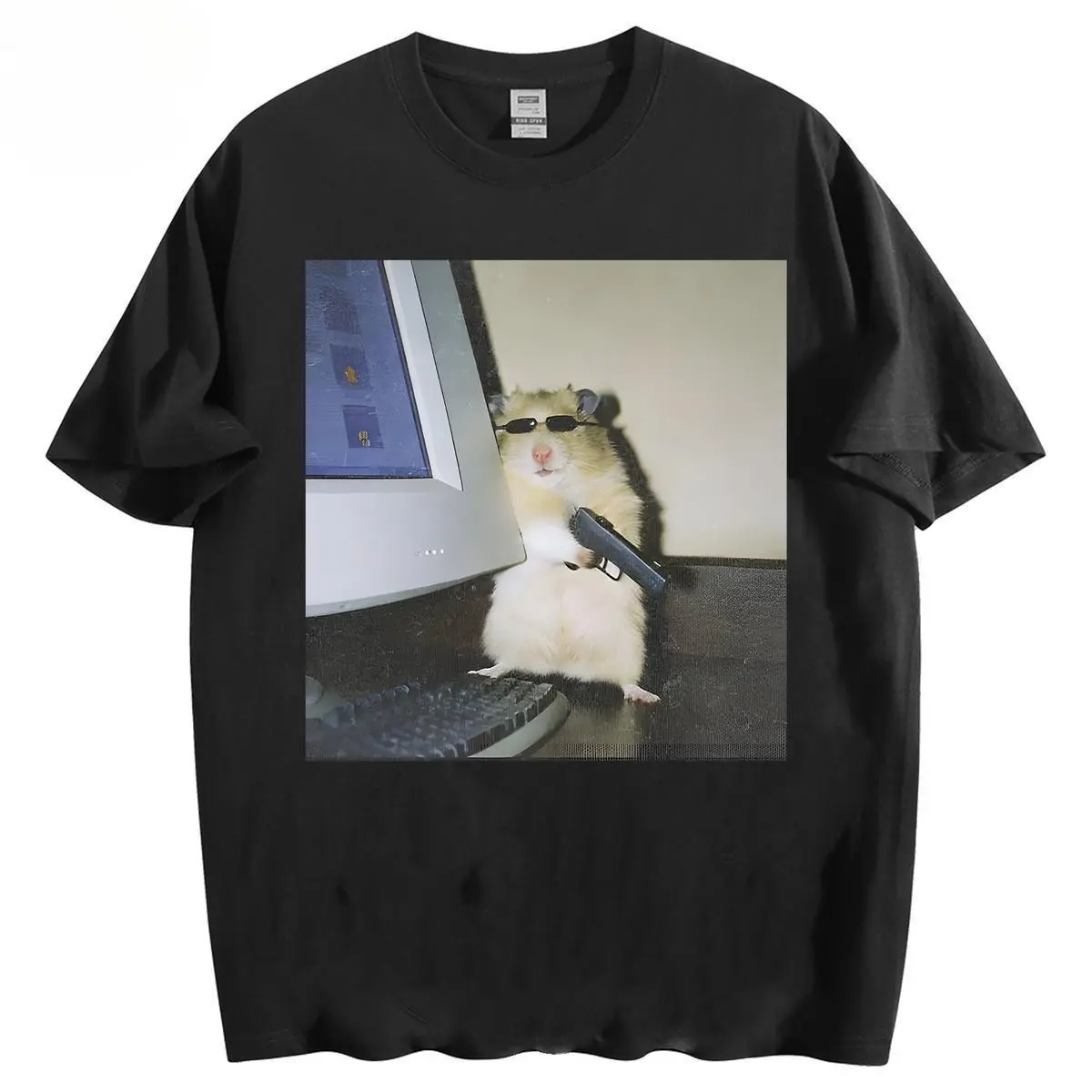 Funny Animal Vintage Graphic Tee, Cyber Hamster T-Shirt, Unisex Meme Cringe Funny Shirt, Menswear Womenswear Streetwear  Comfort