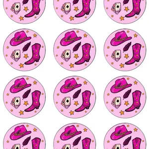 Cowgirl Cupcake Toppers EDIBLE for Cupcakes Cookies Oreos & More Cowgirl Party Theme Pink Boots & Hats Design