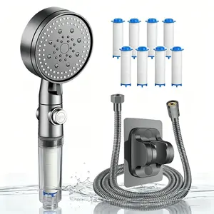 Multifunctional Shower Head Set, 5 Spray Modes, Stop Button, Universal Handheld Shower, Wall Mount Bracket, Hose Included, Ideal for Bathroom, Pet Bathing, Camping RV